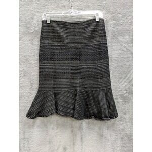 St John Flounce Skirt Womens 8 Black Gold Metallic Knit Tweed Wool Blend Classic